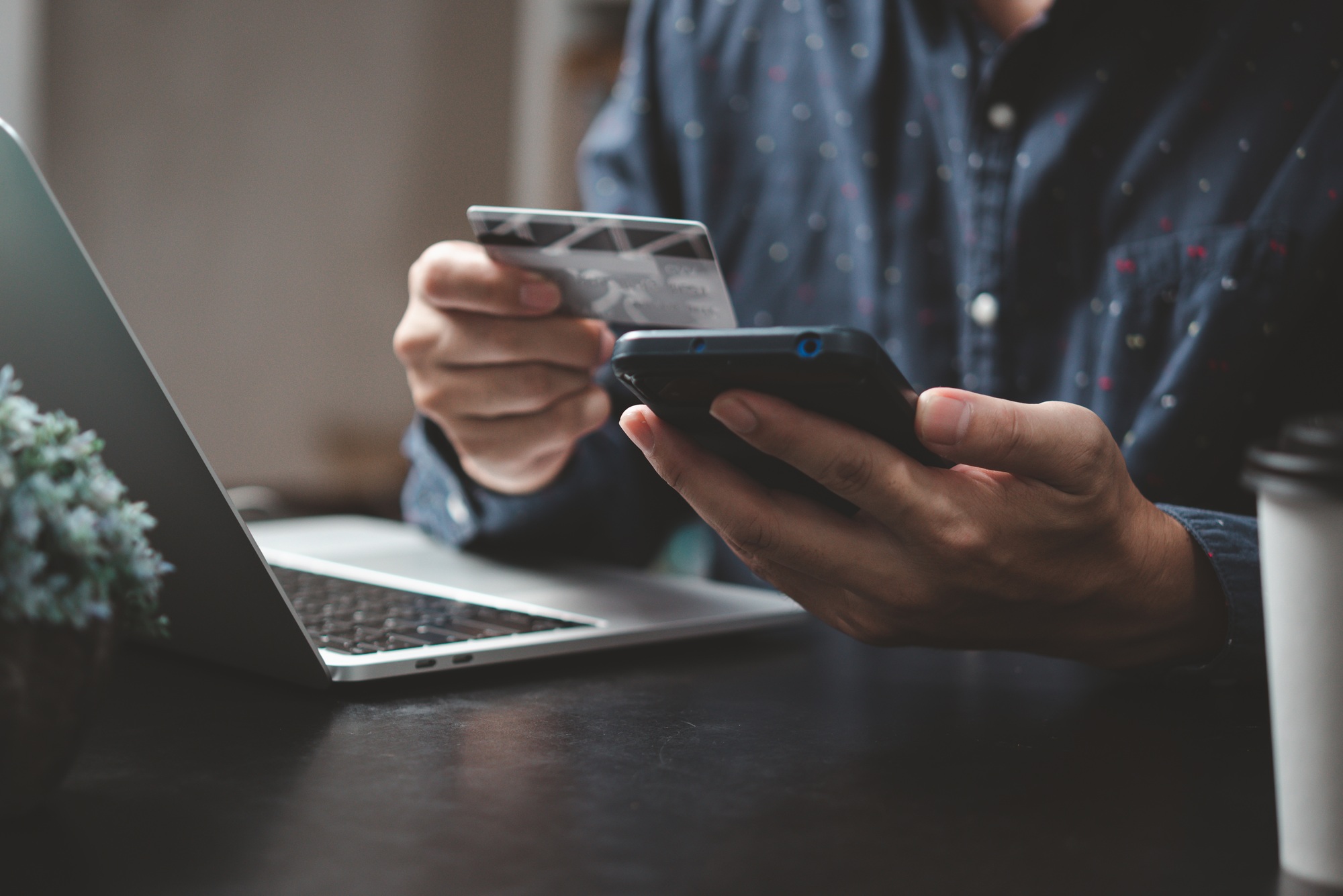 man paying and shopping with smartphone application e commerce wallet app technology.