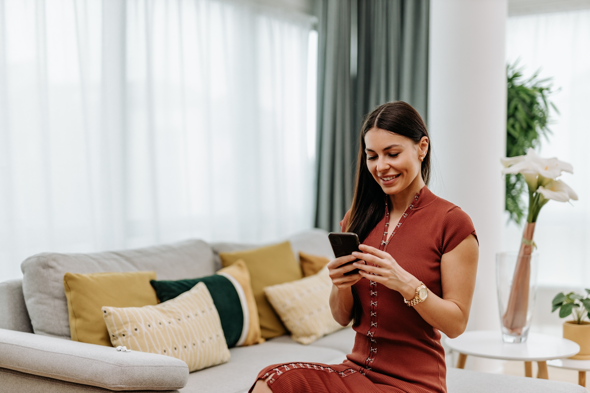 Using phone, sending messages to someone.