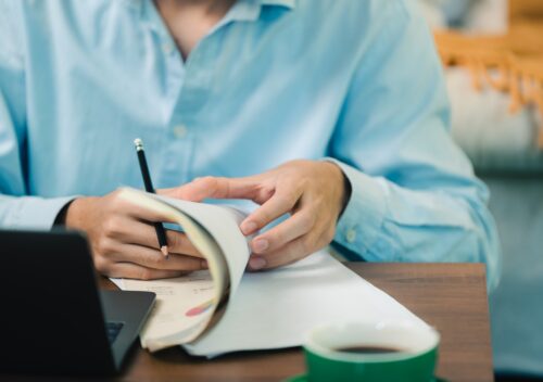 Smart positive asian male businessman video conference Meeting online via laptop, remote working