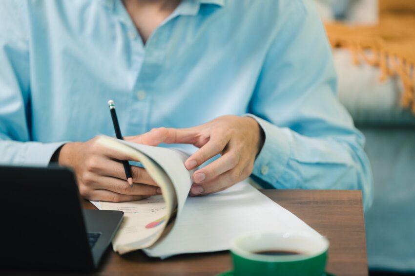 Smart positive asian male businessman video conference Meeting online via laptop, remote working