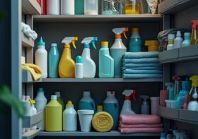 Organiser les produits d’entretien dans un placard haut