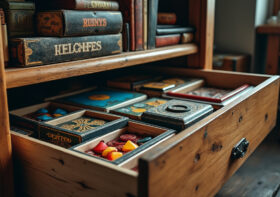 Ranger des jeux de société dans une armoire encombrée
