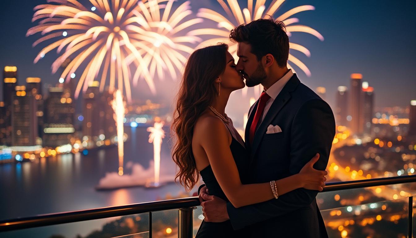 exprimez votre amour au nouvel an, un instant idéal pour sceller vos sentiments et débuter une nouvelle année ensemble pleine de bonheur.