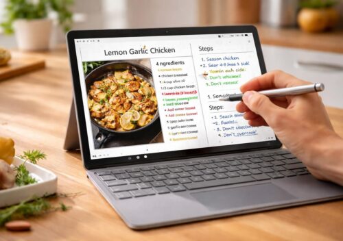 apprenez à annoter facilement vos recettes préférées avec un stylet sur votre tablette tactile microsoft surface pour une expérience culinaire interactive et personnalisée.