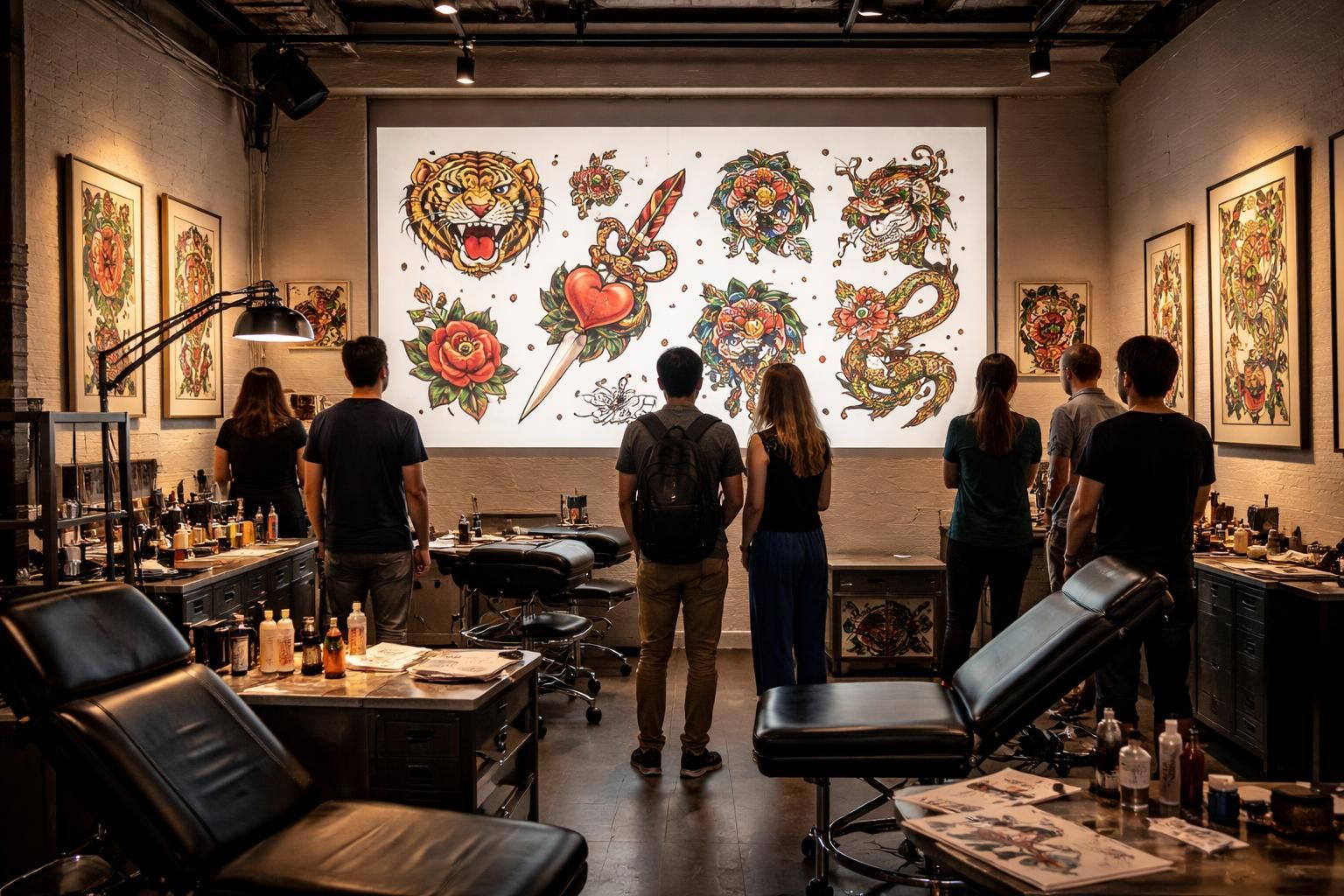 découvrez comment l’écran de projection transforme le studio en une exposition unique lors des flash days tatouage, offrant une expérience immersive et artistique.