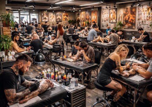 plongez dans l'ambiance vibrante du salon du tatouage à pontivy et découvrez des artistes talentueux en pleine création.