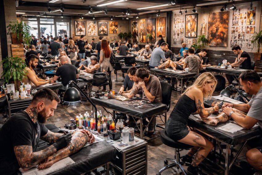 plongez dans l'ambiance vibrante du salon du tatouage à pontivy et découvrez des artistes talentueux en pleine création.