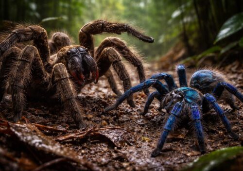 découvrez le combat fascinant entre goliath, la plus grande mygale du monde, et la mygale bleue, une espèce énigmatique aux couleurs impressionnantes. plongez dans l'univers captivant des araignées.